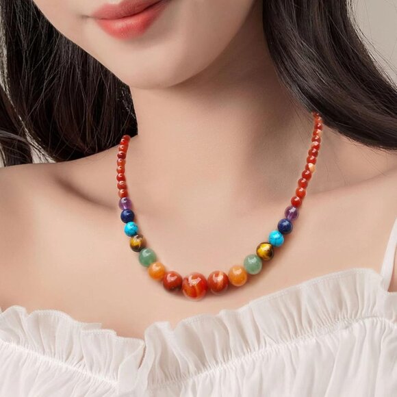 7 Chakra Necklace for Women Crystal Genuine Stone Beaded Gemstone for Women Mom - Picture 2 of 9